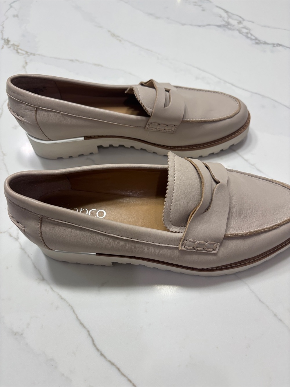Franco Sarto Cream Leather Penny Loafers - Picture 7 of 14